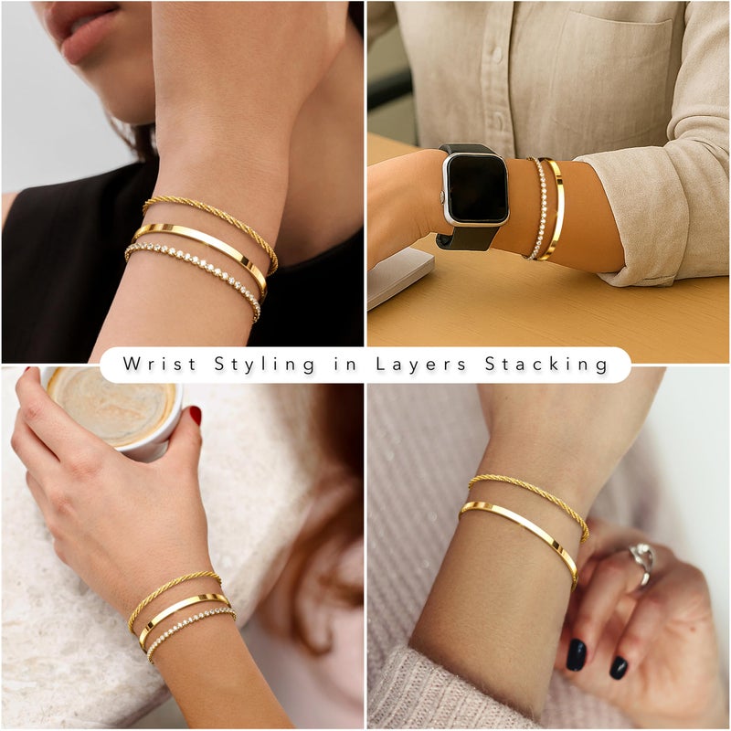 Poxtex Gold Plated Tennis Bracelets Stack for Women, Bangle Link Chain Bracelets Set, Trendy Fashion Jewelry Gifts Adjustable - Image 3