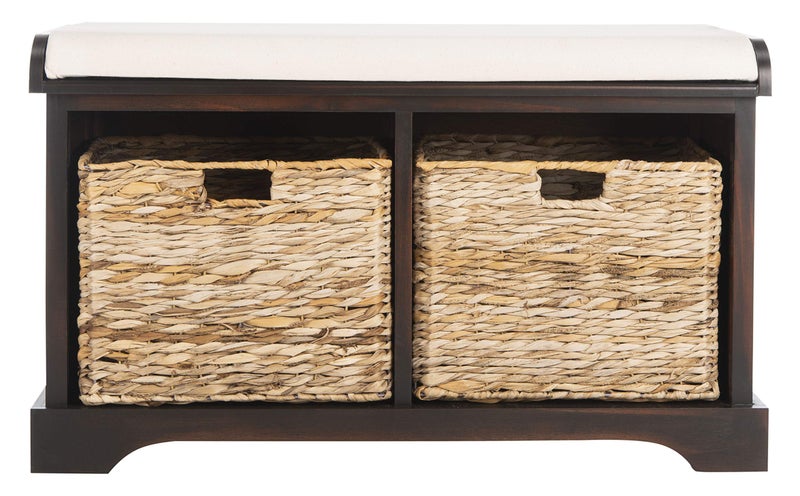 Safavieh SAFAVIEH Home Collection Freddy Brown Wicker Basket 2Drawer Storage Bench with Cushion Fully Assembled 