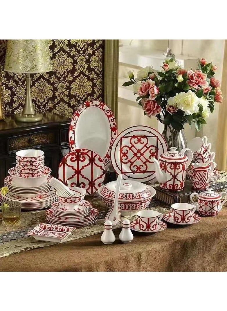 ماركة غير محددة - طقم أواني الطعام أواني المطبخ طقم عشاء سيراميك 58 قطعة أواني الطعام طبق ملامس للطعام آمن فاخر عظمي صيني بسيط - Image 1