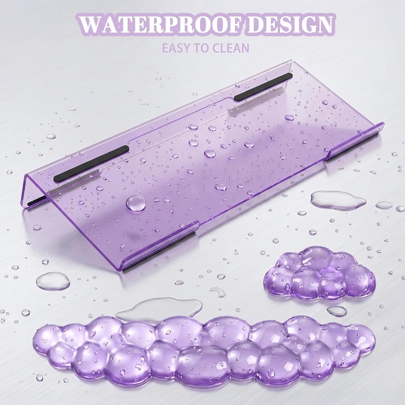 WFCYGL Acrylic Computer Keyboard Stand with Gel Cloud Wrist Rest Keyboard Riser with Comfortable Clear Silicone Mouse Wrist Pad Ergonomic Tilted Transparent Keyboard Holder for Desktop Office Purple - Image 5