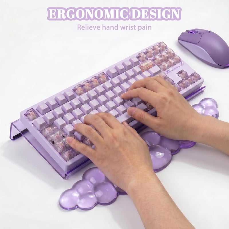 WFCYGL Acrylic Computer Keyboard Stand with Gel Cloud Wrist Rest Keyboard Riser with Comfortable Clear Silicone Mouse Wrist Pad Ergonomic Tilted Transparent Keyboard Holder for Desktop Office Purple - Image 4
