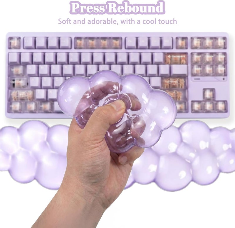 WFCYGL Acrylic Computer Keyboard Stand with Gel Cloud Wrist Rest Keyboard Riser with Comfortable Clear Silicone Mouse Wrist Pad Ergonomic Tilted Transparent Keyboard Holder for Desktop Office Purple - Image 3