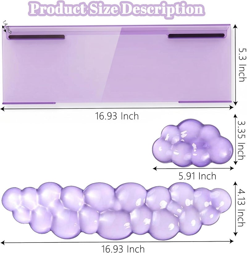 WFCYGL Acrylic Computer Keyboard Stand with Gel Cloud Wrist Rest Keyboard Riser with Comfortable Clear Silicone Mouse Wrist Pad Ergonomic Tilted Transparent Keyboard Holder for Desktop Office Purple - Image 2