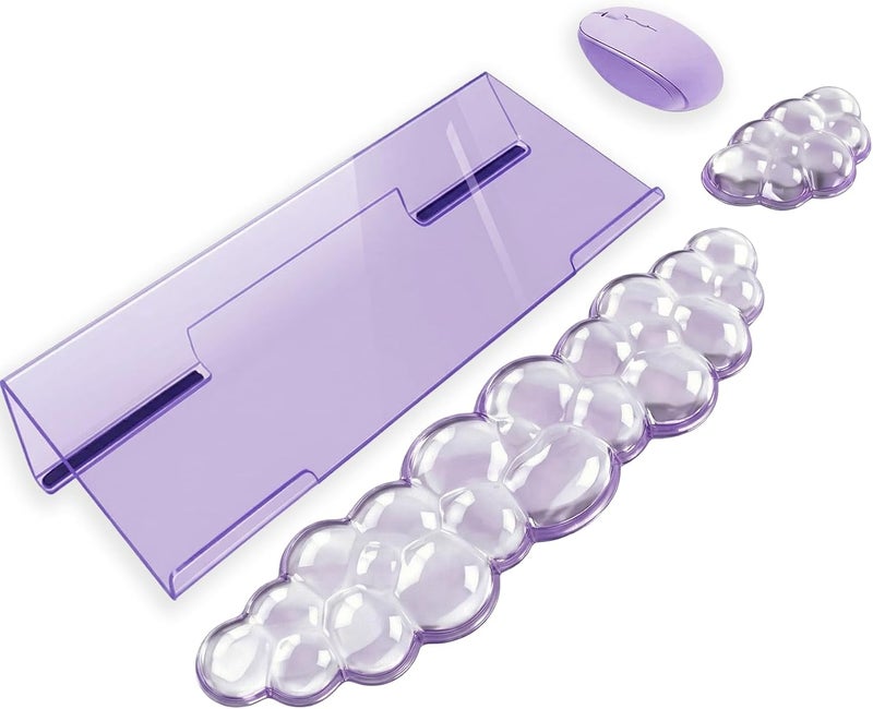 WFCYGL Acrylic Computer Keyboard Stand with Gel Cloud Wrist Rest Keyboard Riser with Comfortable Clear Silicone Mouse Wrist Pad Ergonomic Tilted Transparent Keyboard Holder for Desktop Office Purple - Image 1