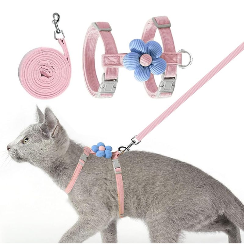 Qpets® Harness قطة مع حزام، مجموعة Harness وحزام لقطة صغيرة مع مشبك إطلاق سريع، حزام حيوانات أليفة صغير مضاد للهروب مزين بزهور لطيفة للمشي والسفر في الهواء الطلق (M، محيط الصدر 27-43 سم، محيط الرقبة 23-33 سم) - Image 1