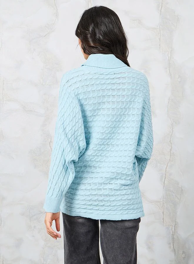Styli Oversized Textured High Neck Batwing Sleeve Sweater