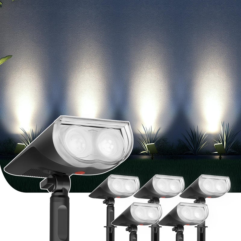 Linkind StarRayS 12 LEDs Landscape Solar Spotlights, Solar Powered Dusk-to-Dawn Outdoor Garden Lights, 350LM 3000K Warm White, IP67 Waterproof for Garden Yard Patio Driveway Porch, 2-Pack - Image 1