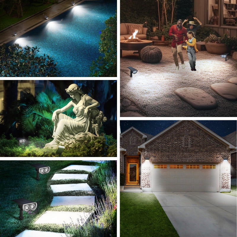 Linkind StarRayS 12 LEDs Landscape Solar Spotlights, Solar Powered Dusk-to-Dawn Outdoor Garden Lights, 350LM 3000K Warm White, IP67 Waterproof for Garden Yard Patio Driveway Porch, 2-Pack - Image 4