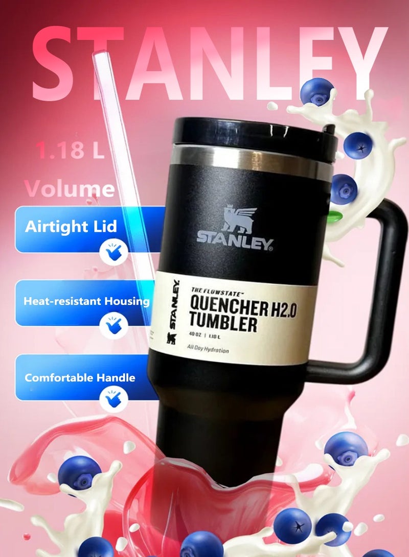 Stanley 40oz Stanley Quencher H20 Flowstate Stainless Steel Vacuum Insulated Tumbler with Lid and Straw for Water, Iced Tea or Coffee, Smoothie and More, Cream (Black)  - Image 1