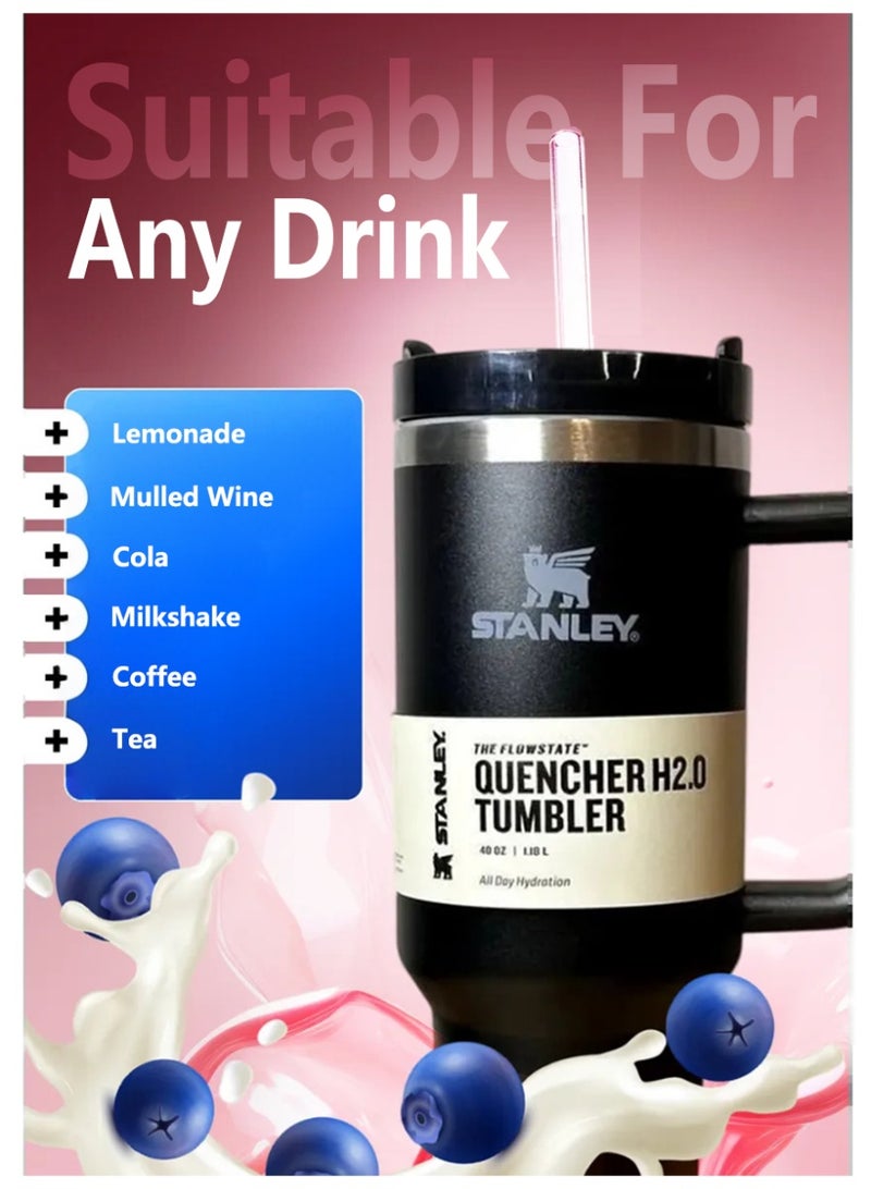 Stanley 40oz Stanley Quencher H20 Flowstate Stainless Steel Vacuum Insulated Tumbler with Lid and Straw for Water, Iced Tea or Coffee, Smoothie and More, Cream (Black)  - Image 2