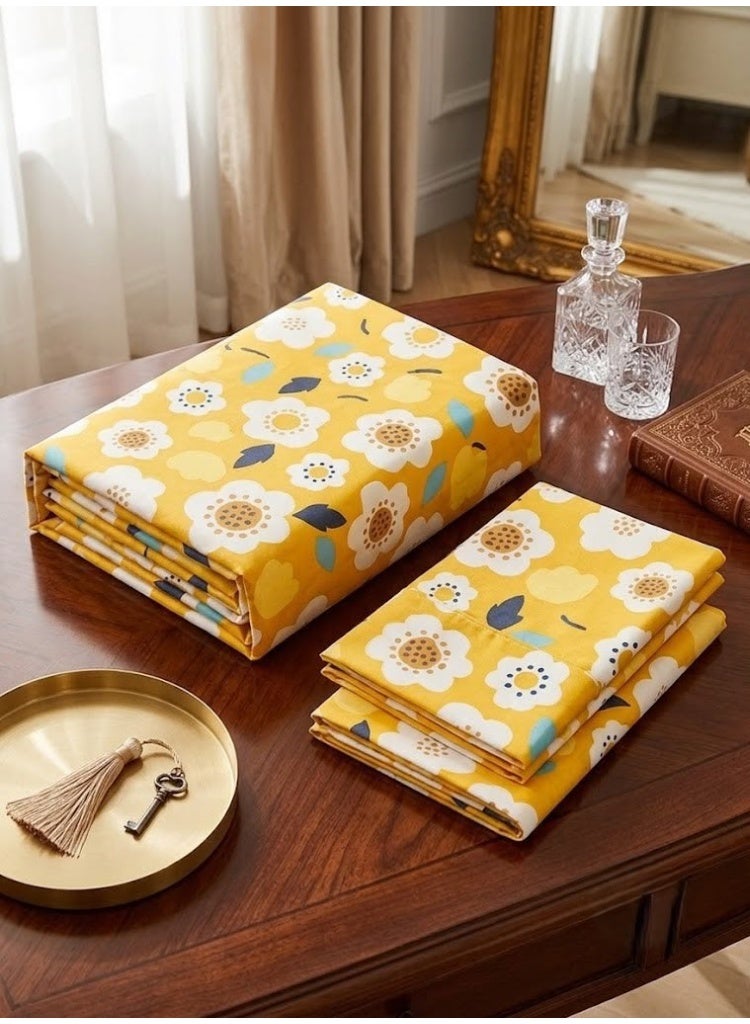 3-Piece 150 GSM Microfiber King Size Bed Sheet Set - Vibrant Sunlit Yellow Blossom Print, Includes 1 Flat Sheet (270x250 CM) & 2 Pillowcases (50x75 CM) - Image 4