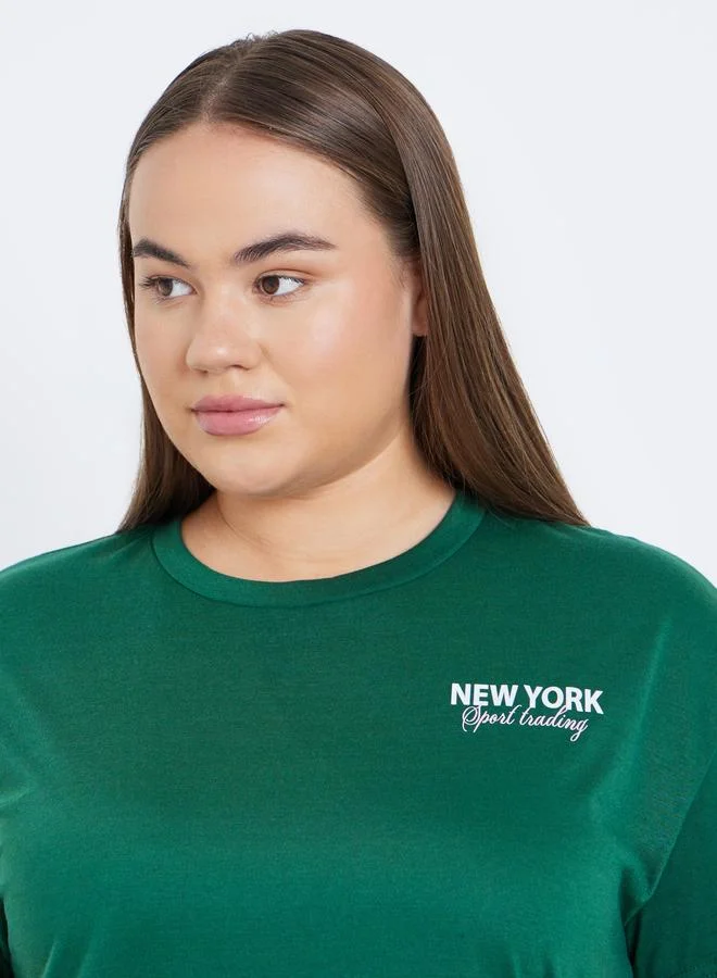 Styli Styli Plus NYC Back Graphic T-Shirt and Side Stripe Pyjama Set