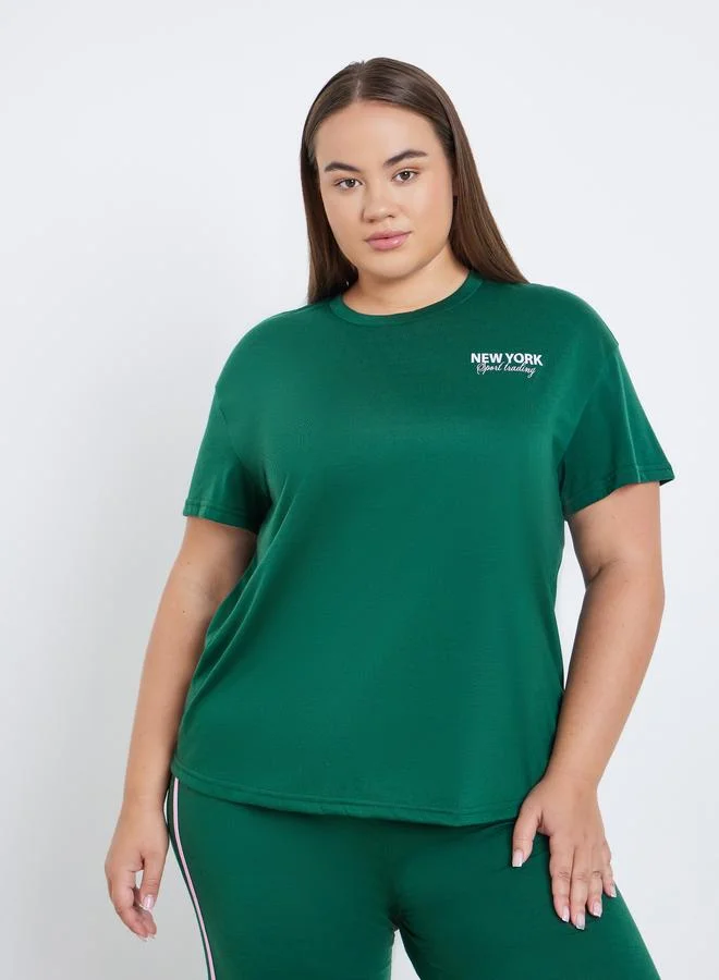 Styli Styli Plus NYC Back Graphic T-Shirt and Side Stripe Pyjama Set