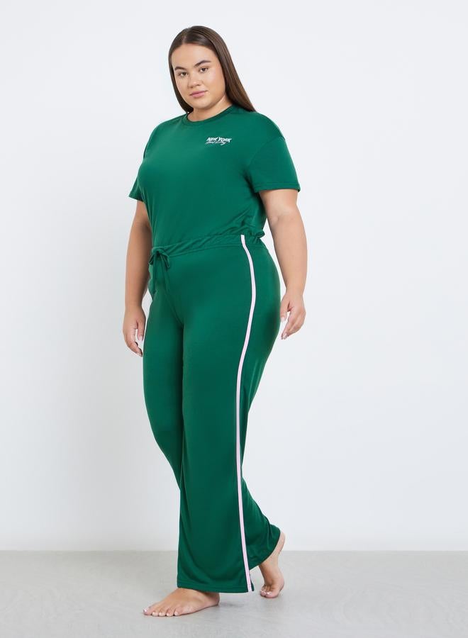 Styli Plus NYC Back Graphic T-Shirt and Side Stripe Pyjama Set - Image 4