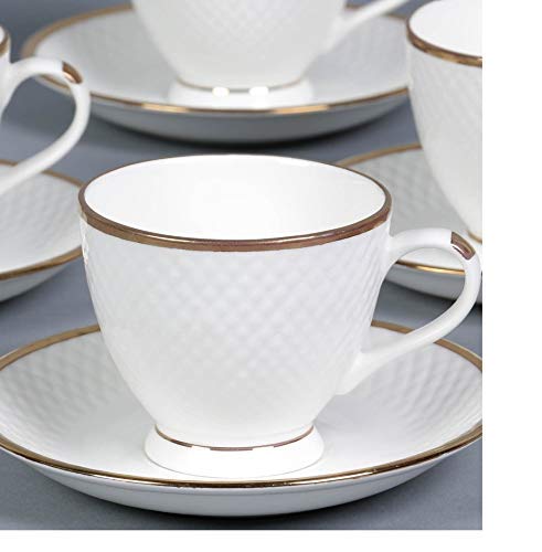 Home-Cart Dotted Cup and Saucer Carpet Bone China (180ml) (White&Gold line) - Image 2