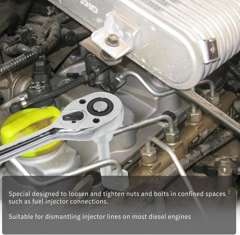 DPTOOL Diesel Injector Line Socket Wrench Set 8pc 12pt L-Type Fuel Line Socket Set 12mm 14mm 16mm 17mm 18mm 19mm 1/2" Dr Slotted Socket for Removal and Installing Fuel Injector Line Fittings - Image 3