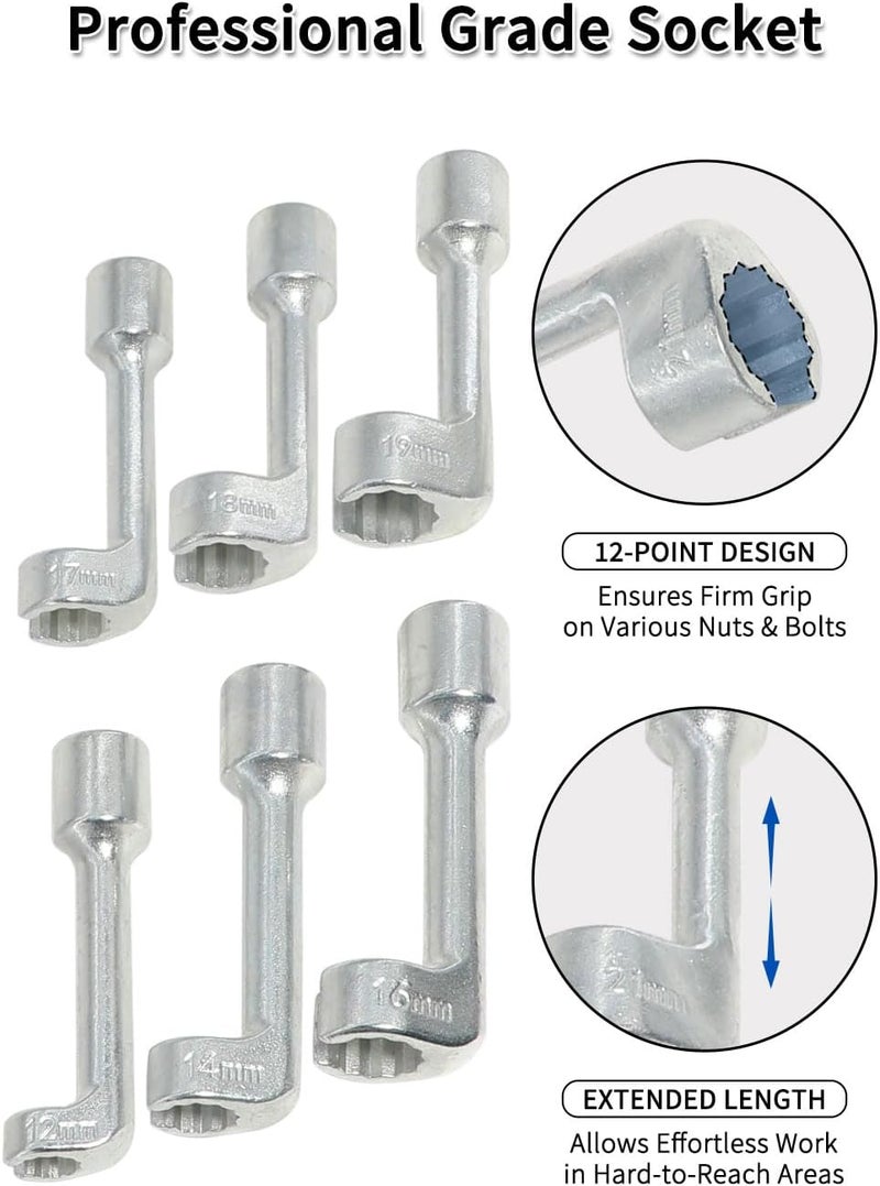 DPTOOL Diesel Injector Line Socket Wrench Set 8pc 12pt L-Type Fuel Line Socket Set 12mm 14mm 16mm 17mm 18mm 19mm 1/2" Dr Slotted Socket for Removal and Installing Fuel Injector Line Fittings - Image 4