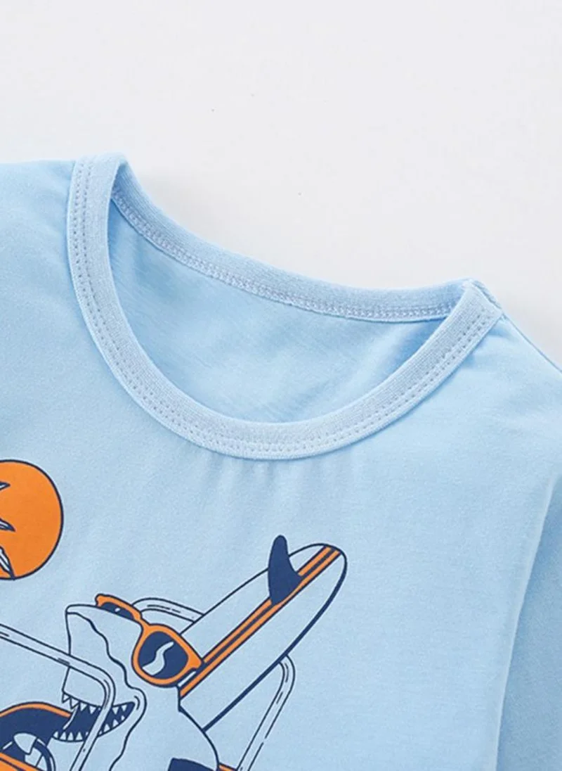 YUNIQEE Blue Graphic Printed Round Neck T-shirt