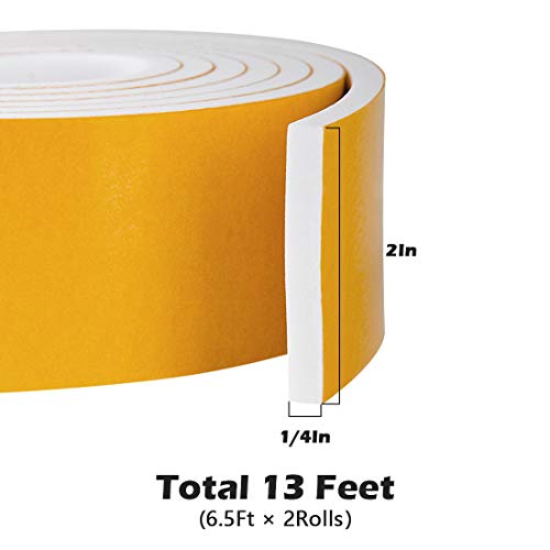 ToLanbbt Foam Rubber Seal Tape Closed Cell Adhesive Foam Strips for Window AC Units Soundproof Weather Stripping, 2" Wide X 1/4" Thick, 6.5 Ft X 2 Rolls, Total 13 Feet - Image 2