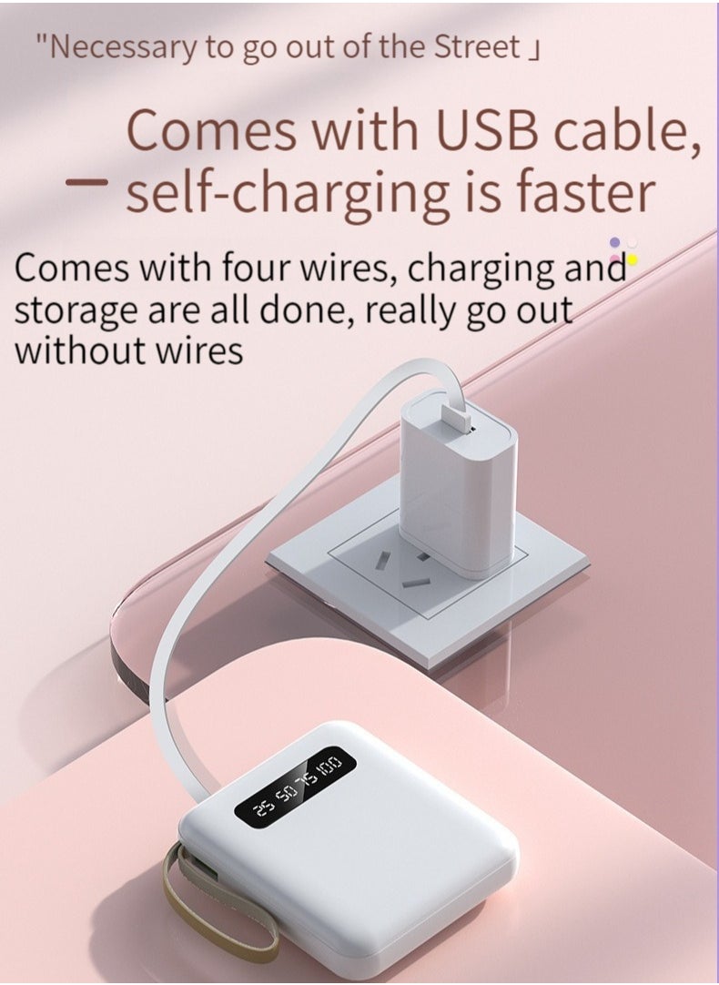 Portable large-capacity digital display charging treasure comes with a charging line 20000 mAh for all mobile phones universal mini mobile power digital display large screen white