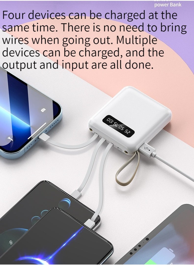 Portable large-capacity digital display charging treasure comes with a charging line 20000 mAh for all mobile phones universal mini mobile power digital display large screen white