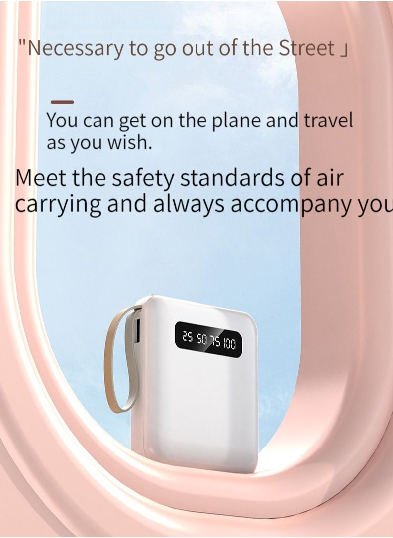 Portable large-capacity digital display charging treasure comes with a charging line 20000 mAh for all mobile phones universal mini mobile power digital display large screen white