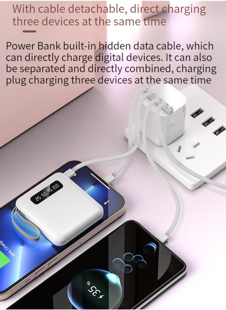 Portable large-capacity digital display charging treasure comes with a charging line 20000 mAh for all mobile phones universal mini mobile power digital display large screen white