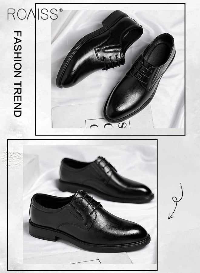 roaiss Formal Business Leather Shoes for Men 6cm Height Increase Shoes High Fashion Textures Soft Sole Comfort Wedding Groom Shoes Mens Round Toe Low Top Lace up Front Anti Slip Wear Resistant Work Shoes Black  - Image 4