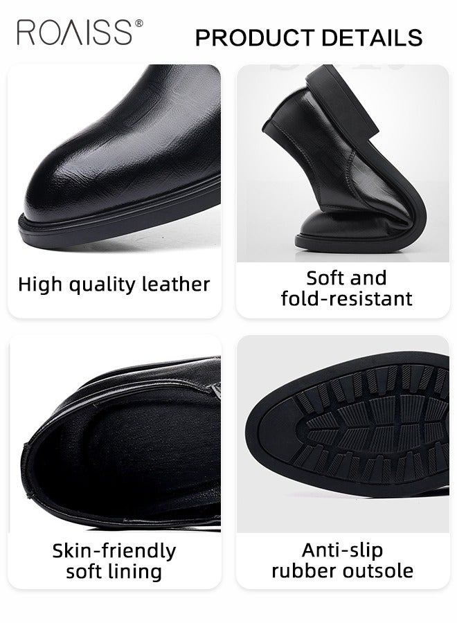 roaiss Formal Business Leather Shoes for Men 6cm Height Increase Shoes High Fashion Textures Soft Sole Comfort Wedding Groom Shoes Mens Round Toe Low Top Lace up Front Anti Slip Wear Resistant Work Shoes Black  - Image 5
