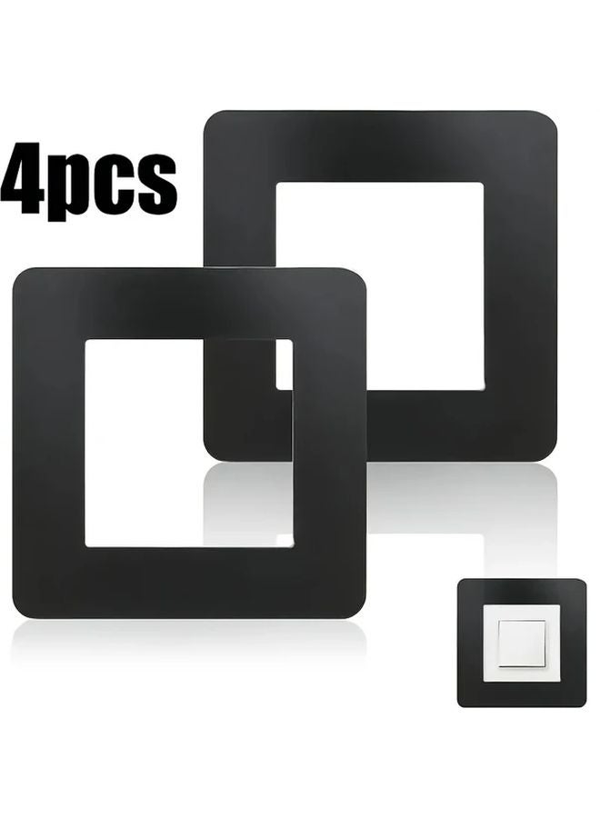 4pcs Black Self Adhesive Light Switch Covers Modern Minimalist 3D Frame Design - Image 2