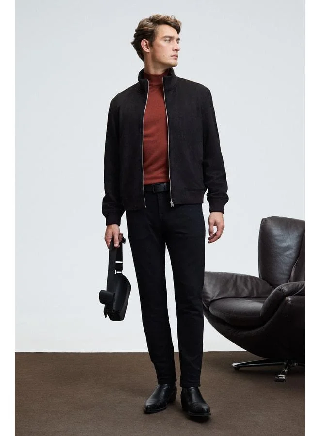 GRIMELANGE REBEL Men's Half Fisherman Collar Basic Slim Fit Knit Sweater in Tile Color.
