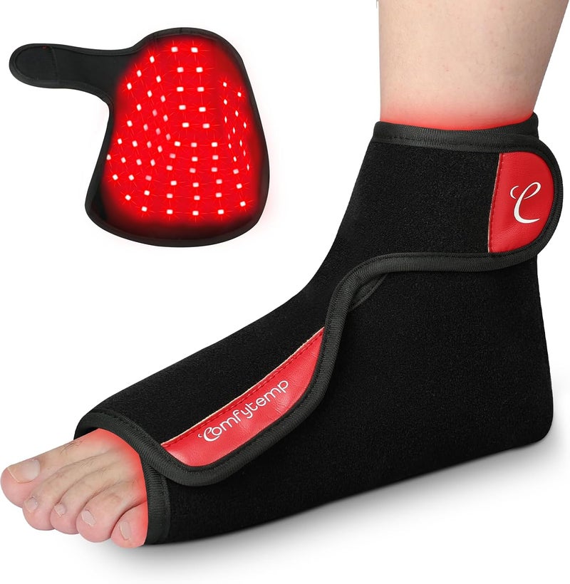 Comfytemp علاج الضوء الأحمر اللاسلكي 5000mAh للعلاج بالحرارة للقدمين مع ضوء الأشعة تحت الحمراء القريب، غلاف القدم اللاسلكي لتخفيف آلام الكاحل والكعب والمفاصل 9 × 7 - Image 1