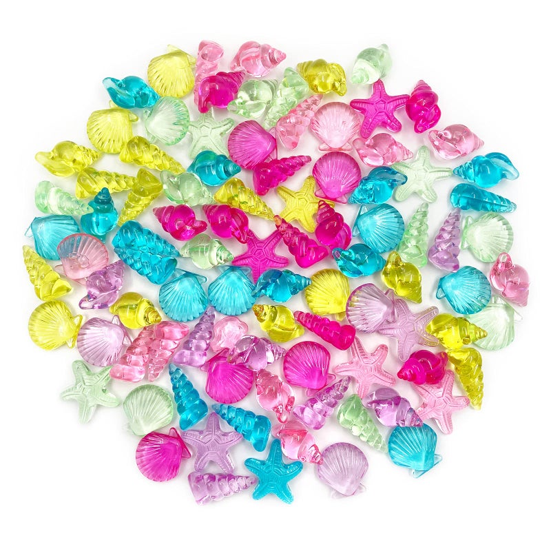 LYFJXX 4 Styles Acrylic Seashells Conch Starfish Assorted Color for Table Scatters Beach Theme Sea Shells Party Decoration Crafts About 92 to110 pcsSet