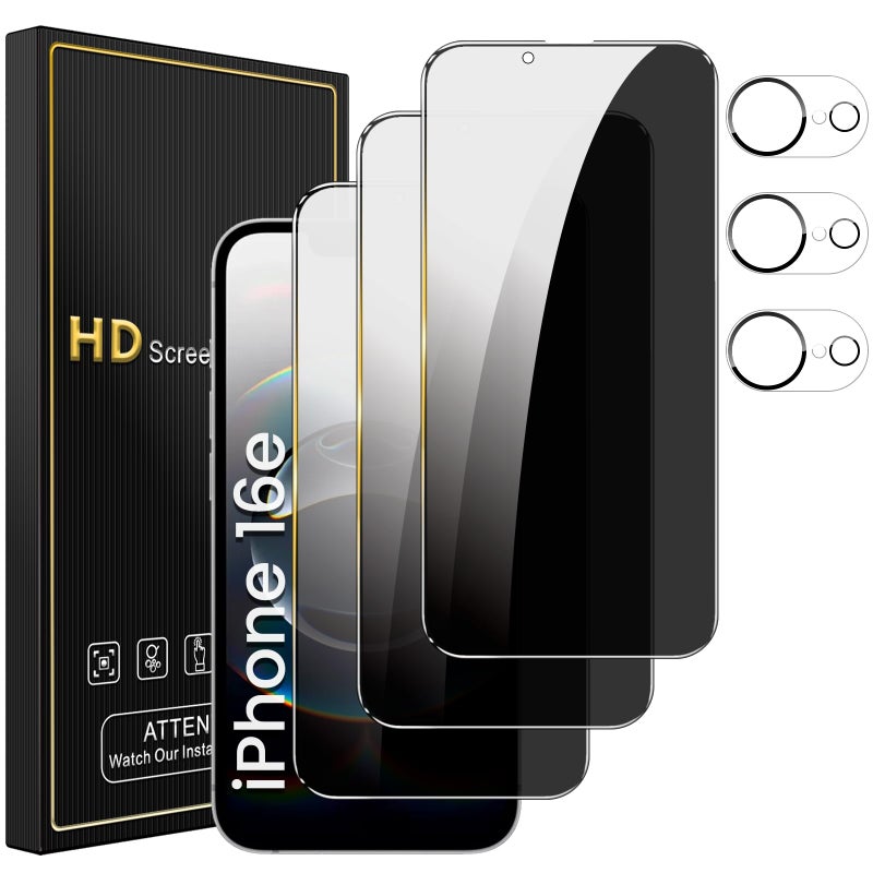 Romkasi 3 Pack Privacy Screen Protector for iPhone 16e 61 Inch with 3 Pack Camera Lens Protector Anti Spy Tempered Glass Film AntiScratch Touch Sensitive Case Friendly - Image 3
