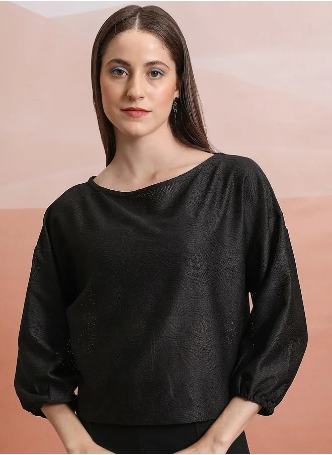 Tokyo Talkies Textured Top with Long Sleeves