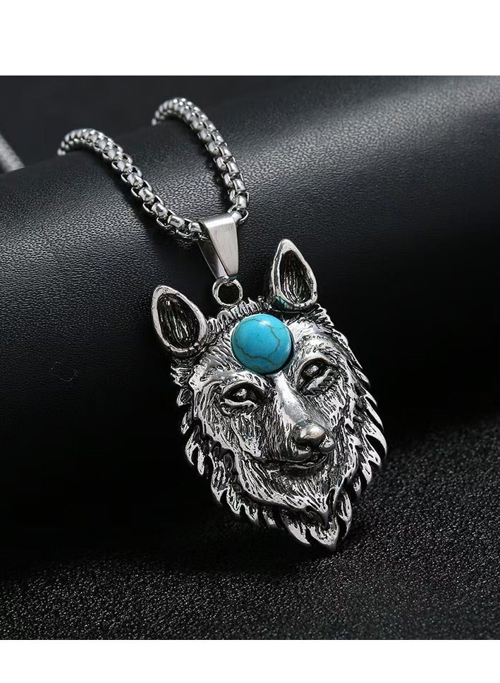 Akali A wolf-head necklace inlaid with turquoise  - Image 2