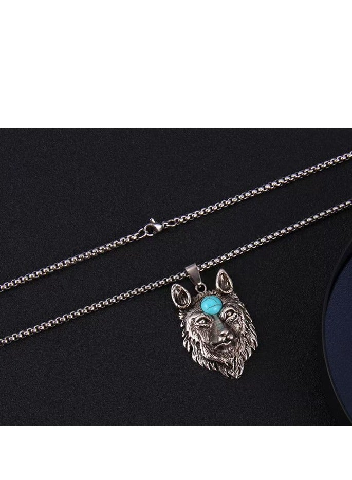 Akali A wolf-head necklace inlaid with turquoise  - Image 3