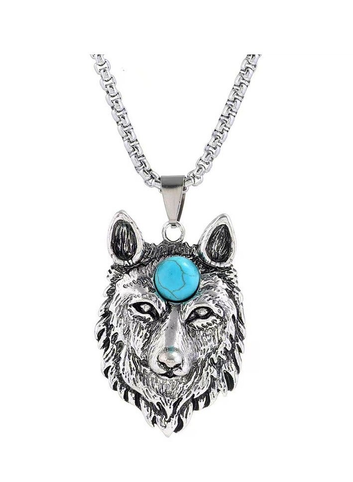 Akali A wolf-head necklace inlaid with turquoise  - Image 1