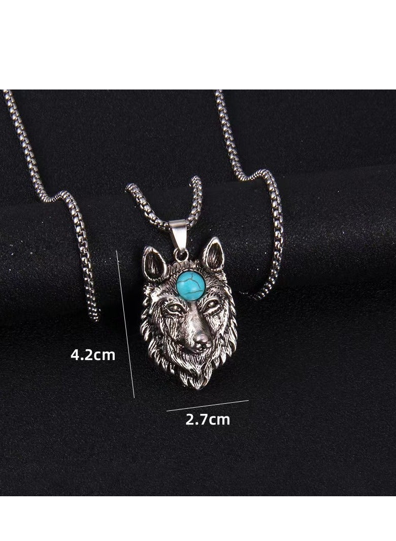 Akali A wolf-head necklace inlaid with turquoise  - Image 4