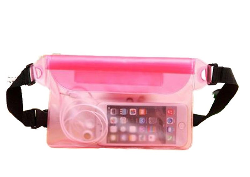Desi Rang Waterproof Big Pouch Bag Cover for rain Swimming Water All Size Mobile Phone, Small Camera, Wallets, ID Card with Waist Strap for All Waist Size, Color : Pink - Image 1