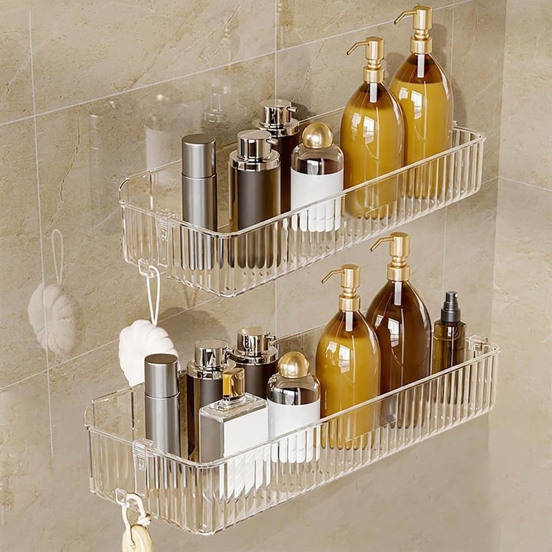 KASTWAVE Shower Organizer, KASTWAVE 2 Pack Hanging Shower Caddy Wall Mounted, Adhesive Clear Acrylic Shelf, No Drilling, No Damage Wall, for Bathroom, Pantry, Kitchen, Utility Room (12 x 4.4 x 2.5 inch) - Image 1