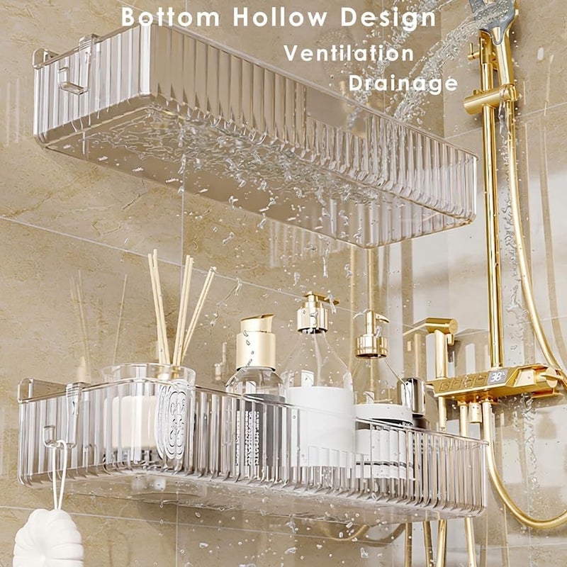 KASTWAVE Shower Organizer, KASTWAVE 2 Pack Hanging Shower Caddy Wall Mounted, Adhesive Clear Acrylic Shelf, No Drilling, No Damage Wall, for Bathroom, Pantry, Kitchen, Utility Room (12 x 4.4 x 2.5 inch) - Image 4