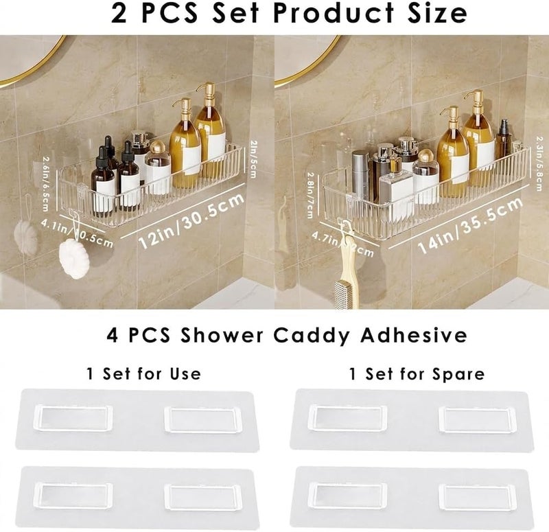 KASTWAVE Shower Organizer, KASTWAVE 2 Pack Hanging Shower Caddy Wall Mounted, Adhesive Clear Acrylic Shelf, No Drilling, No Damage Wall, for Bathroom, Pantry, Kitchen, Utility Room (12 x 4.4 x 2.5 inch) - Image 5