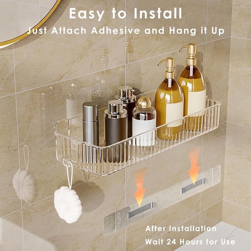 KASTWAVE Shower Organizer, KASTWAVE 2 Pack Hanging Shower Caddy Wall Mounted, Adhesive Clear Acrylic Shelf, No Drilling, No Damage Wall, for Bathroom, Pantry, Kitchen, Utility Room (12 x 4.4 x 2.5 inch) - Image 3