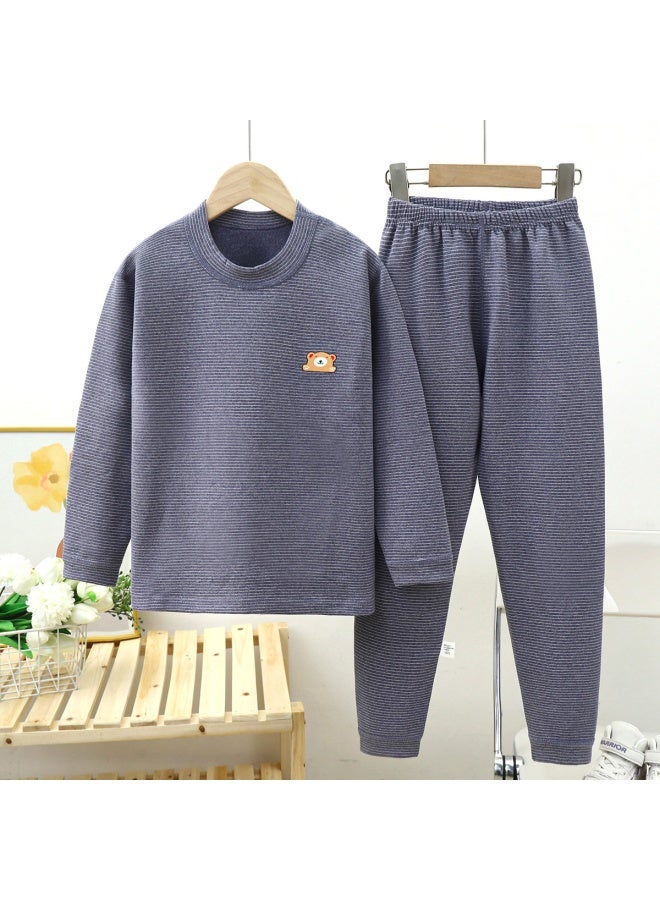 Children's Boneless German Velvet Mid-high Collar  Clothes And Long Trousers Set For Men And Women Stripesd Thickeneded Thermal Intimates Set