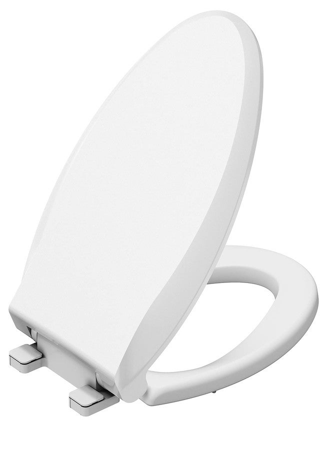 homfan Durable Elongated Toilet Seat with Slow Soft Close - Easy to Install and Clean, Never Loosens - White, Fits Most Elongated Toilets - Image 1