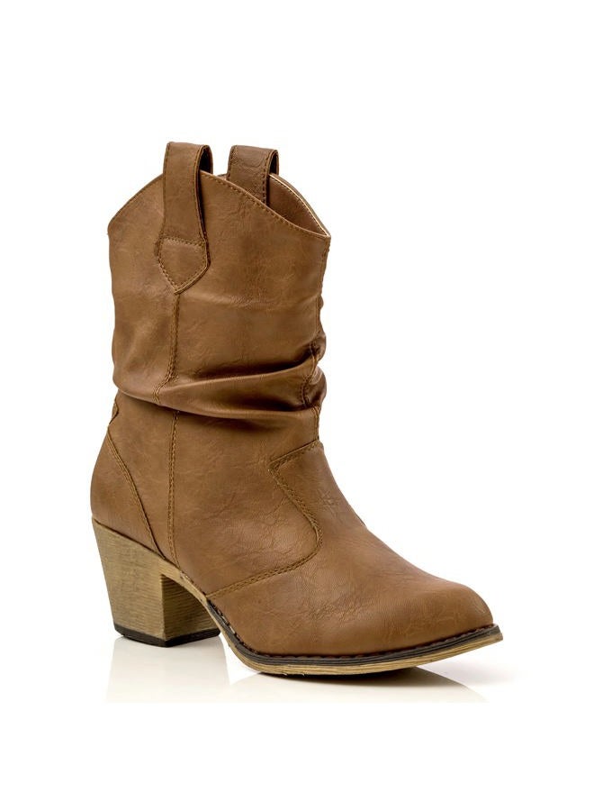 Charles Albert Modern Western Cowboy Boots for Women Ladies Stacked Heel Ankle Cowgirl Boots with Pull-Up Tabs in Cognac Size 9 - Image 1