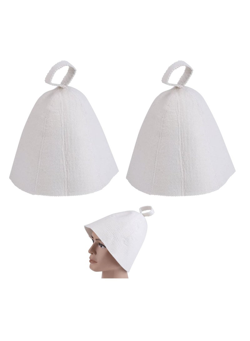 SYOSI Sauna Hat, Sauna Cap for Women and Men with Hang Loop, 100% Natural Felt Russian Bath Hat Sauna Room Bathroom Protect Your Head from Heat, Accessories for Sauna on The Street Steam Room, White 2pcs - Image 1