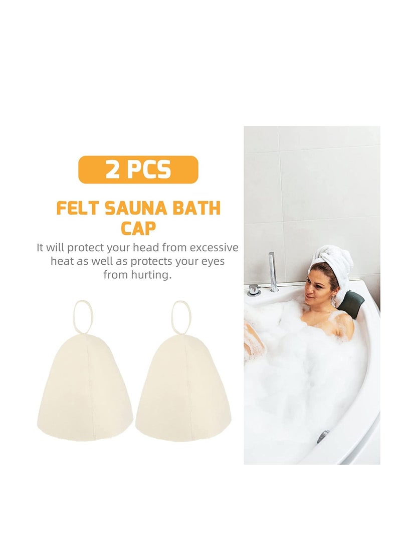 SYOSI Sauna Hat, Sauna Cap for Women and Men with Hang Loop, 100% Natural Felt Russian Bath Hat Sauna Room Bathroom Protect Your Head from Heat, Accessories for Sauna on The Street Steam Room, White 2pcs - Image 3