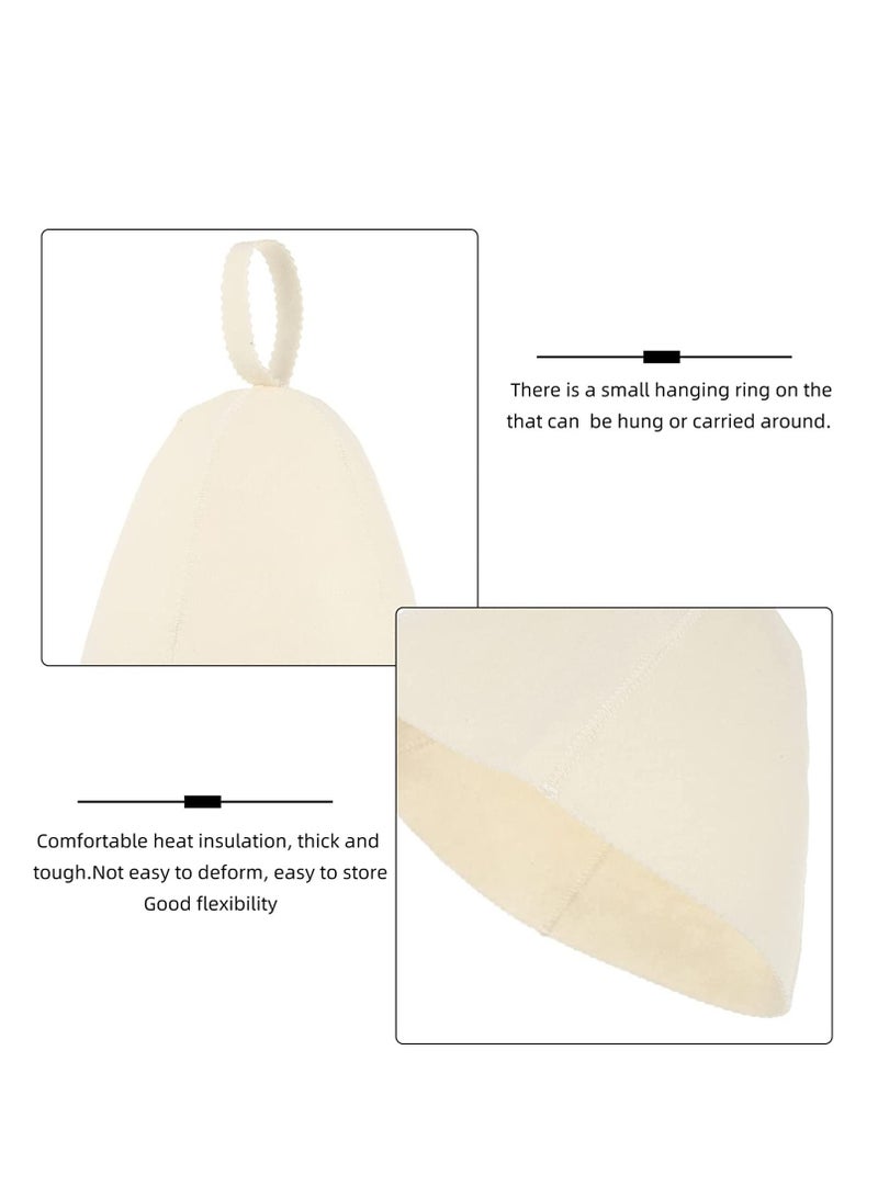 SYOSI Sauna Hat, Sauna Cap for Women and Men with Hang Loop, 100% Natural Felt Russian Bath Hat Sauna Room Bathroom Protect Your Head from Heat, Accessories for Sauna on The Street Steam Room, White 2pcs - Image 4
